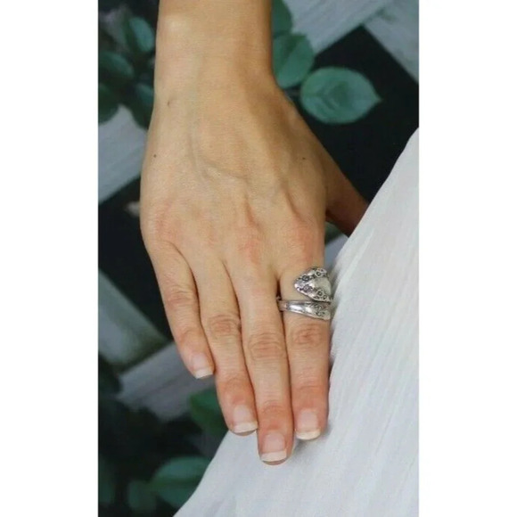 Sterling Silver Flower Spoon Ring size 7 1/4 Adjustable - Picture 2 of 6